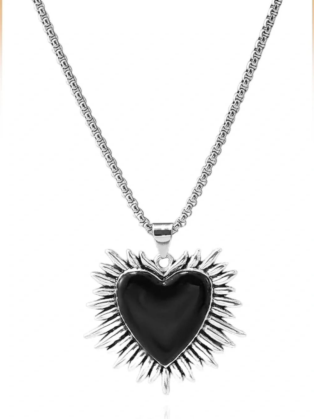 Black Heart Sunburst Pendant Necklace - Women Jewelry